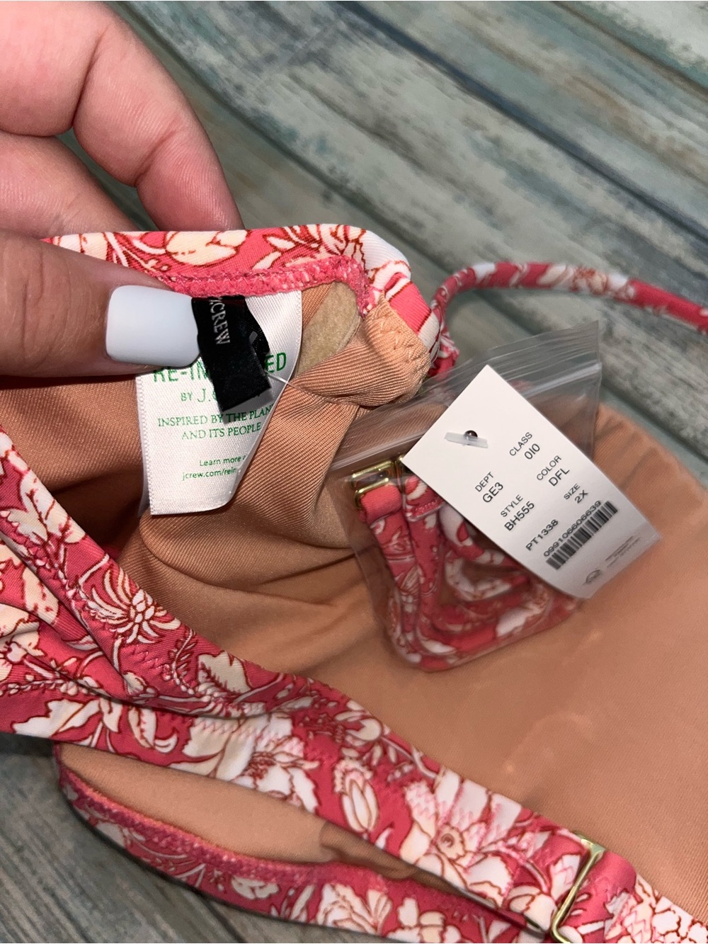 J.Crew NWT Pink Floral Bandeau Bikini Swim Top 2X Removable Strap - Picture 7 of 7